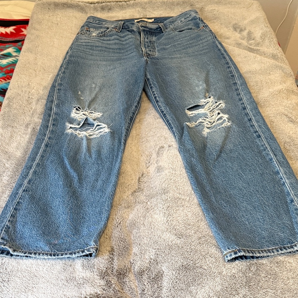 Levi's Blue Distressed Boyfriend Jeans